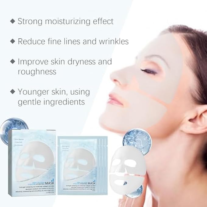SWIUKPHE FACE MASK, COLLAGEN FACE MASK, SKIN CARE HYDRATING ANTI AGING FACIAL MASK HYALURONIC ACID SHEET PACK FOR WOMEN SKINCARE BEAUTY SMOOTHING REJUVENATING (4PCS, BOX) - Image 4